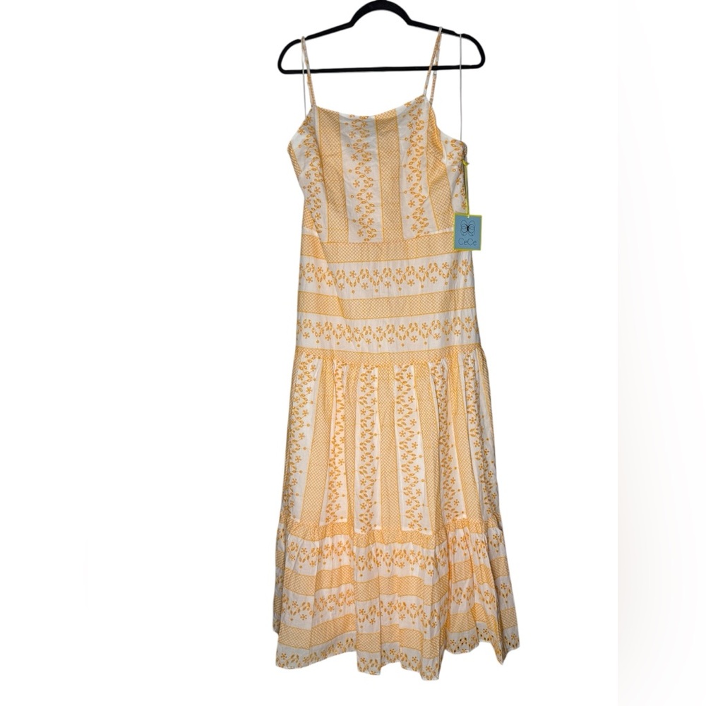 CeCe Dress Size 12 Square Neck Eyelet Maxi Floral Cotton Spaghetti Strap NWT